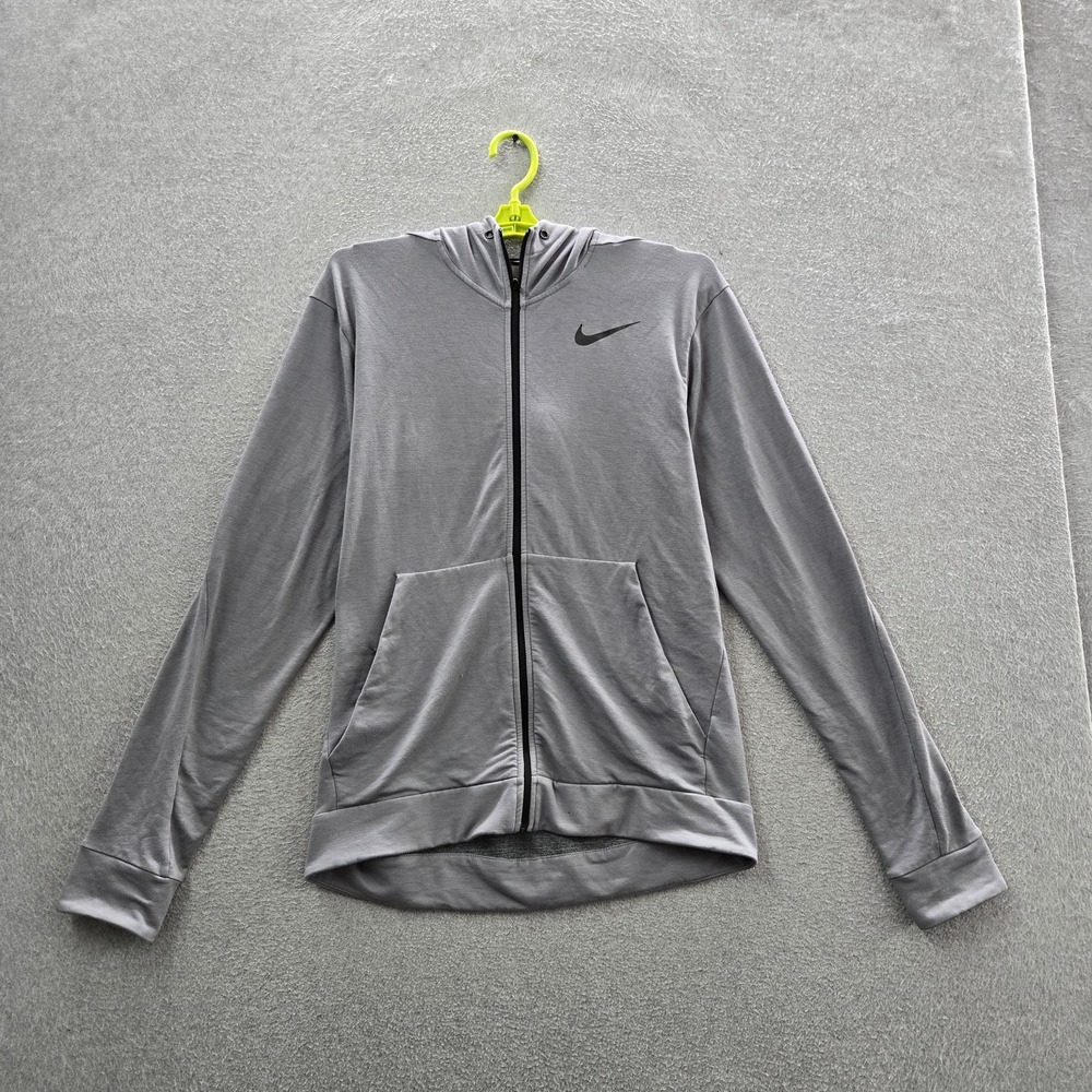 Nike Men Jacket M Gray Dri-Fit Activewear Zipper Logo Long Sleeve